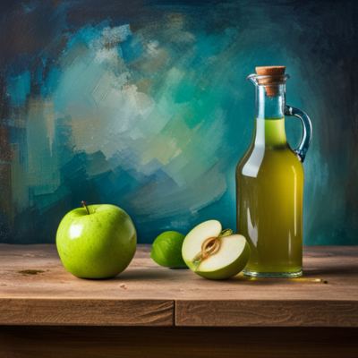 Apfel und eine Flasche Apfelsaft